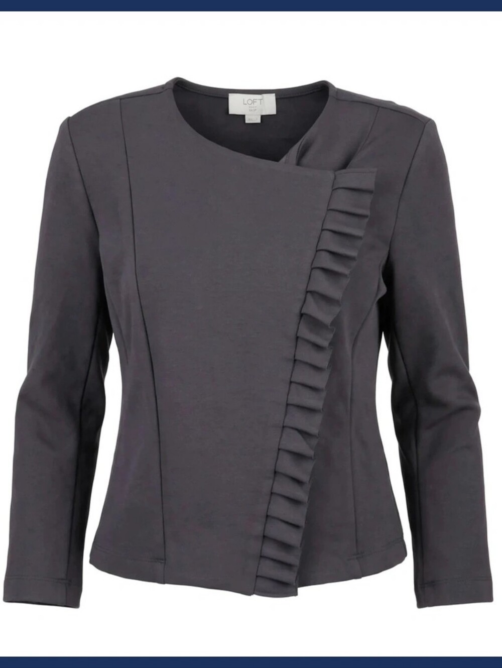 LOFT Outlet Petite Ruffle Asymmetrical Top Blazer-Style Jacket XXSP Gray
